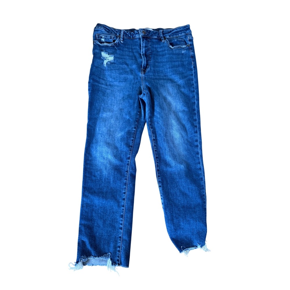 Mica Los Angeles raw hem straight leg dark wash denim‎ blue jeans